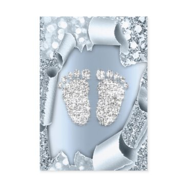 smoky blue baby shower feet boy girl 3d glitter invitation