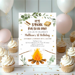 Small S'more Fun To Be One S'mores Campfire Birthday Invitation Front View