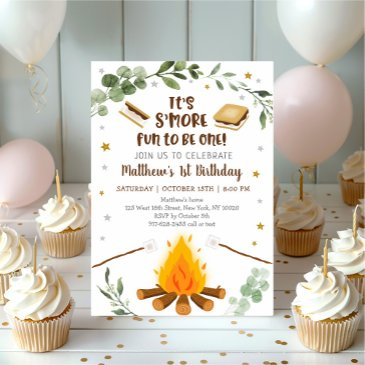 s'more fun to be one s'mores campfire birthday invitation