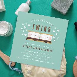 Small S'more Fun With Twins Baby Shower Invitation Front View