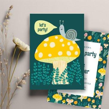 snail mushroom cute adorable custom birthday invitation