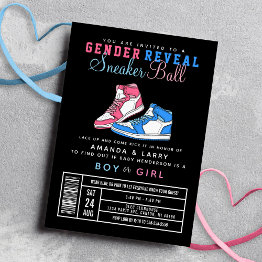 Small Sneaker Ball Gender Reveal Blue Or Pink Sneaker Invitation Front View
