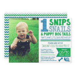 Small Snips, Snails, & Puppy Dog Tails 1st Birthday Invitation Front View