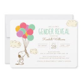 Small Snoopy And Balloons Gender Reveal Baby Shower Invitation Front View