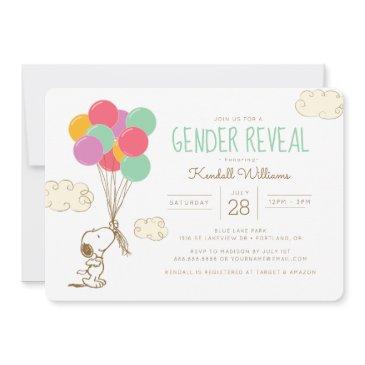 snoopy and balloons gender reveal baby shower invitation