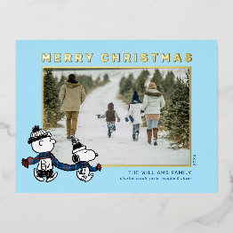 Small Snoopy & Charlie Winter Scarf Christmas Photo Foil Holiday Postinvitations Front View