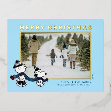 snoopy & charlie winter scarf christmas photo foil holiday postinvitations