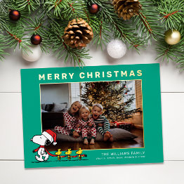 Small Snoopy & Friends Christmas Family Photo Foil Holiday Invitations Front View