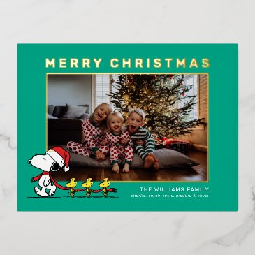 snoopy & friends christmas family photo foil holiday postinvitations