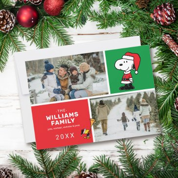 snoopy santa claus christmas family photo collage holiday invitations