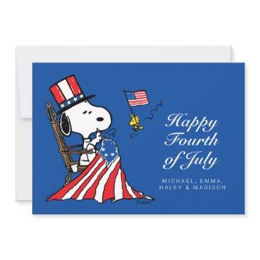 snoopy sewing 4th of july flag holiday invitations