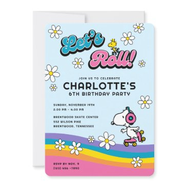 snoopy & woodstock - groovy roller skate birthday invitation