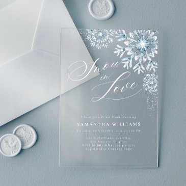 snow in love bridal shower acrylic invitation