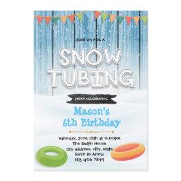 Small Snow Tubing Party Birthday Invitation Front View