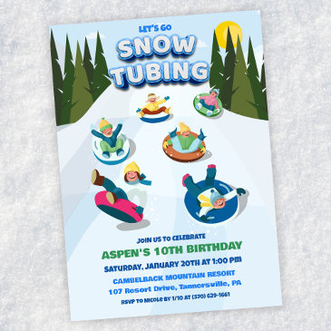 snow tubing winter birthday invitation