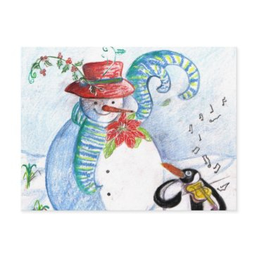 snowman and penguin's winter serenade postinvitations