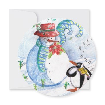 snowman, penguin's winter serenade holiday party invitation