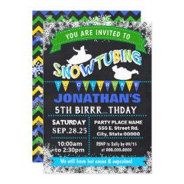 Small Snowtubing Birthday Party Bash Sleeding Blue Invitation Front View