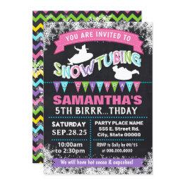 Small Snowtubing Birthday Pink Sleeding Party Bash Invitation Front View