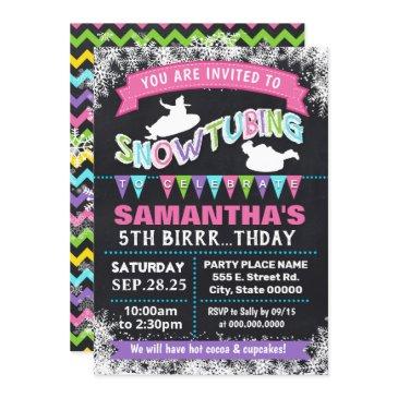 snowtubing birthday pink sleeding party bash invitation