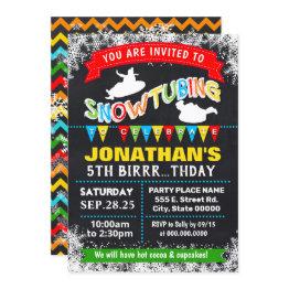 Small Snowtubing Sleeding Birthday Party Bash Invitation Front View