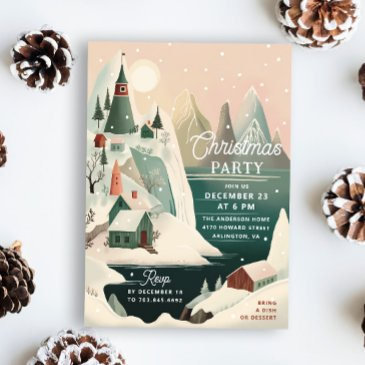 snowy mountain village holiday | christmas party invitation