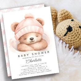 Small Snuggle Up Bear Baby Shower Invitation Front View