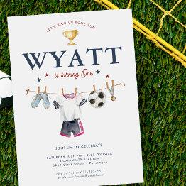 Small Soccer 1st Birthday | Futbol Football Birthday Invitation Front View