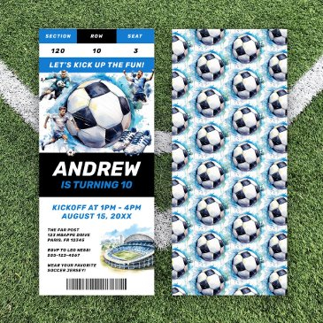 soccer birthday party invitation ticket stub
