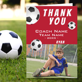 Small Soccer Football Red Thank You Coach Photo Invitations Front View