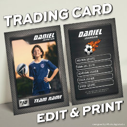 Small Soccer Trading Invitations, Graphite Sports Invitations Front View