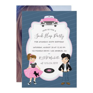 sock hop kids rock and roll retro party photo invitation