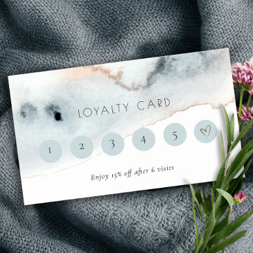 soft aqua blue gold watercolor 6 punch loyalty business invitations
