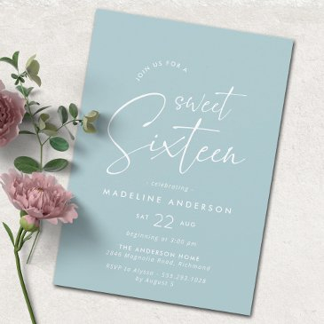 soft blue | simple modern sweet 16 birthday party invitation