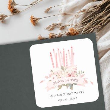 soft blush floral cake candles any age birthday square sticker