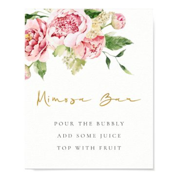 soft blush floral peony watercolor mimosa bar sign