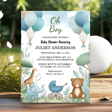 soft boho bear blue cub welcome baby boy shower invitation
