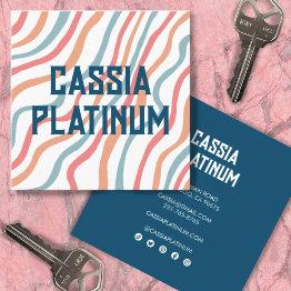 Small Soft Curves Blue Pink Minimalist Social Icons Square Business Invitations Front View