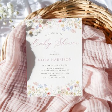 soft meadow pink script baby shower invitation