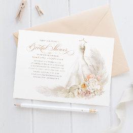 Small Soft Pastel Flowers And Pampas Grass Bridal Shower Invitation Front View