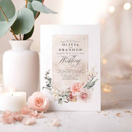 Small Soft Pastel Flowers Boho Elegant Chic Wedding Invitation Front View