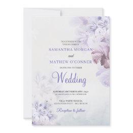 Small Soft Purple Dusty Blue Dusty Pink Floral Wedding Invitation Front View