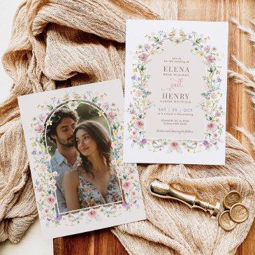 soft spring wildflower fairytale wedding photo invitation