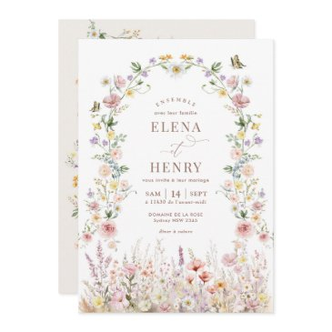 soft wildflower secret garden wedding in french invitation