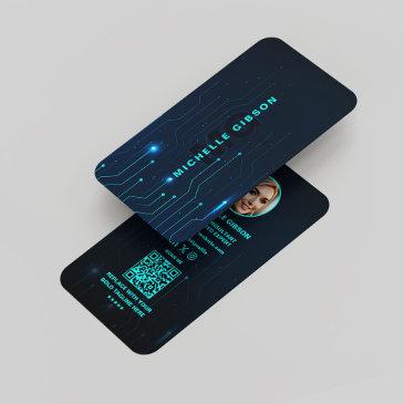 software engineer monogram neon blue tech modern business invitations