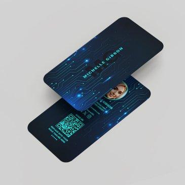 software engineer programmer modern neon blue business invitations