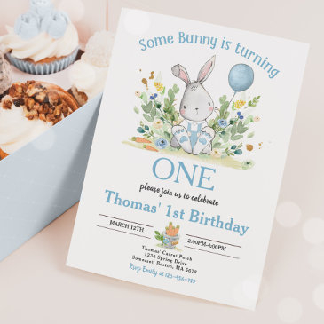 some bunny is turning one bunny 1st birthday party invitation