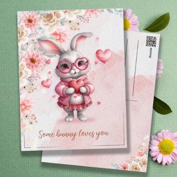 some bunny loves you romantic pink bunny & hearts postinvitations