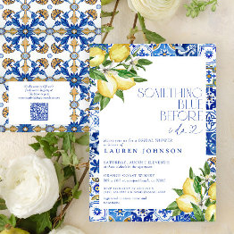 Small Something Blue Lemon Moroccan Qr Bridal Shower Invitation Front View