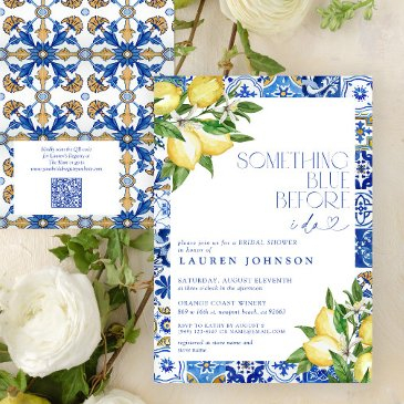 something blue lemon moroccan qr bridal shower invitation